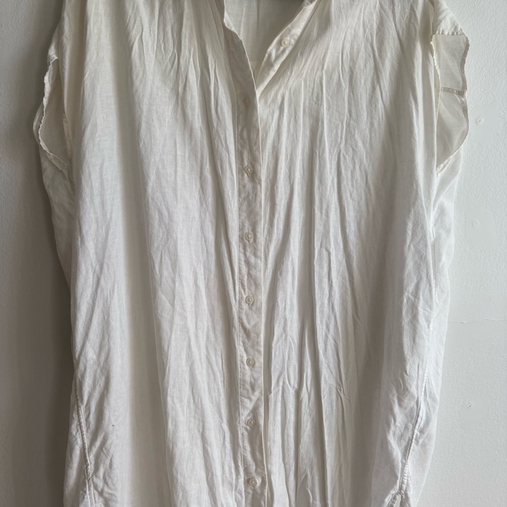 Uniqlo Sz XS Relaxed Oversized Linen Blend White Button Front Shirt Midi Dress - Picture 5 of 12